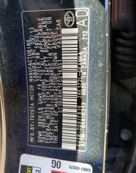 2014 Toyota Corolla L z USA, uszkodzony, nr VIN 2T1BURHE1EC016951